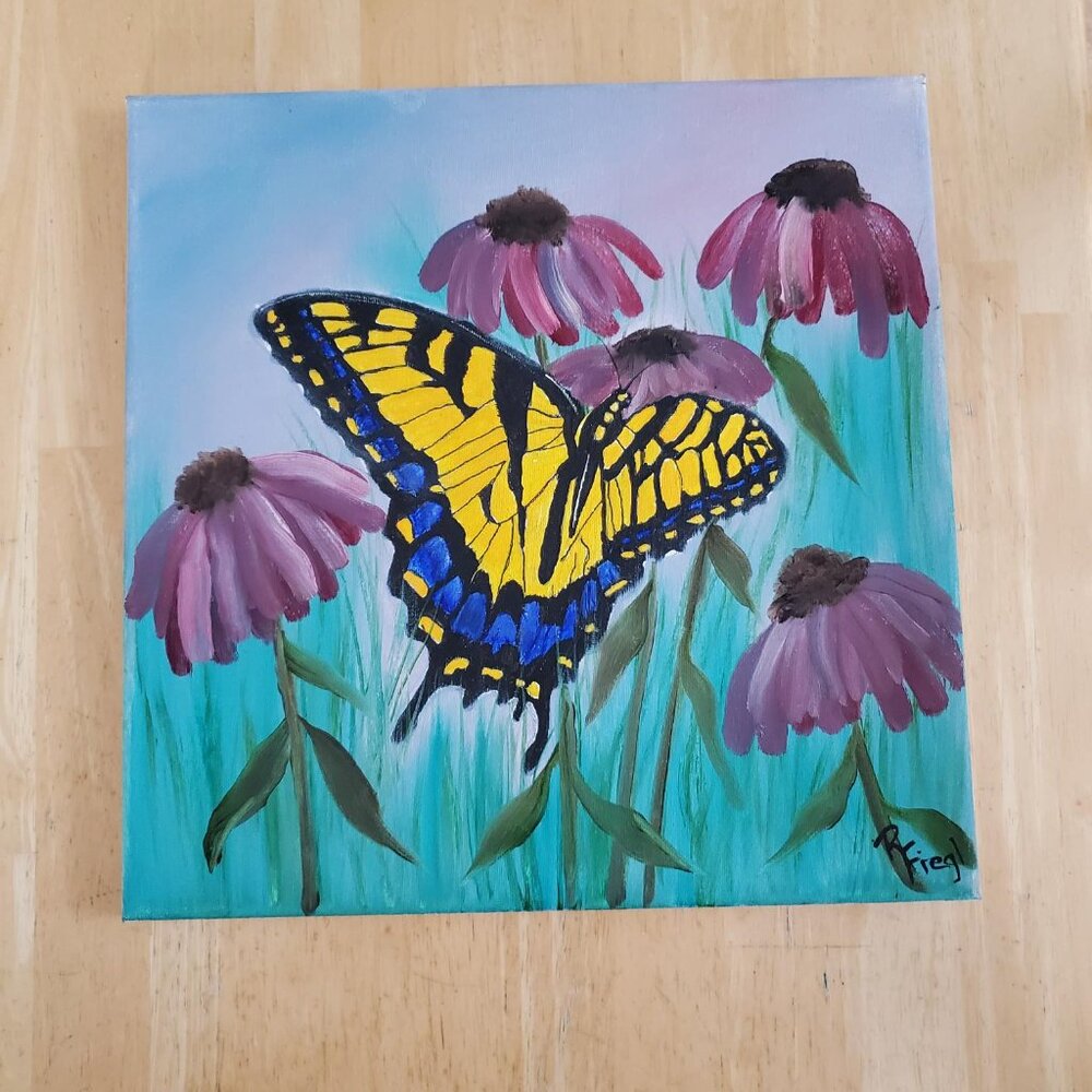 2 Butterfly Canvas Paintings - Picture 3 of 3